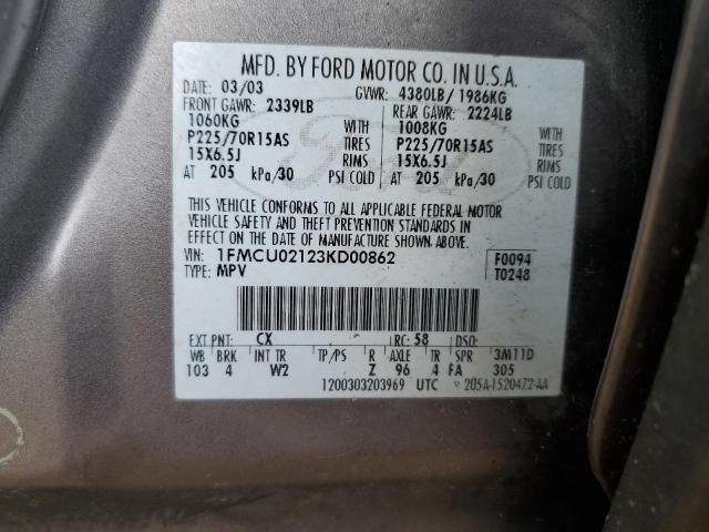 1FMCU02123KD00862 - 2003 FORD ESCAPE XLS GRAY photo 13