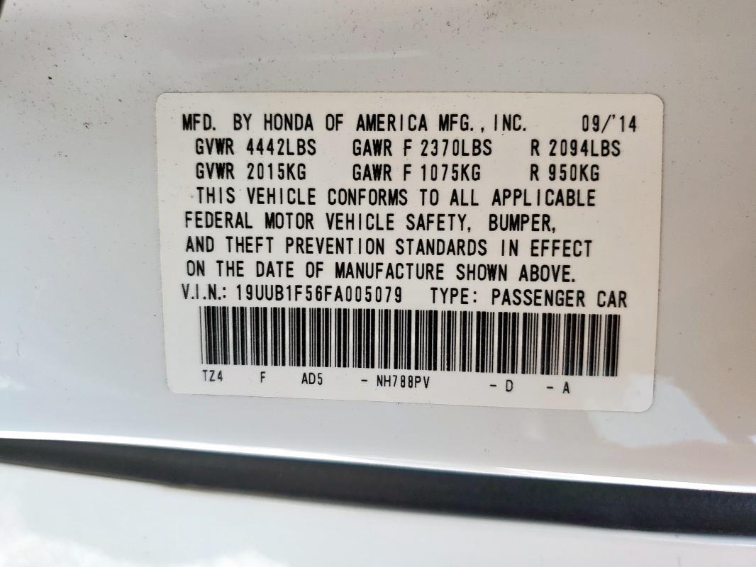 19UUB1F56FA005079 - 2015 ACURA TLX TECH WHITE photo 12