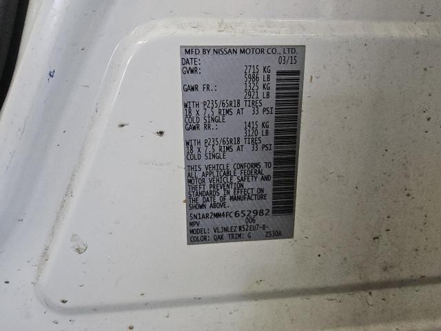 5N1AR2MM4FC652982 - 2015 NISSAN PATHFINDER S Սպիտակ լուսանկար 13