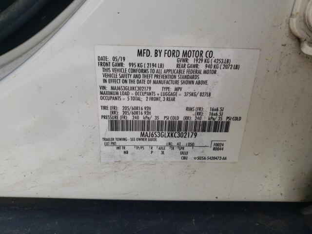 MAJ6S3GLXKC302179 - 2019 FORD ECOSPORT SE WHITE photo 13