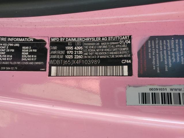 WDBTJ65JX4F103989 - 2004 MERCEDES-BENZ CLK 320C PINK photo 12