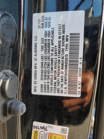 5FNYF5H53MB026310 - 2021 HONDA PILOT EXL BLACK photo 14