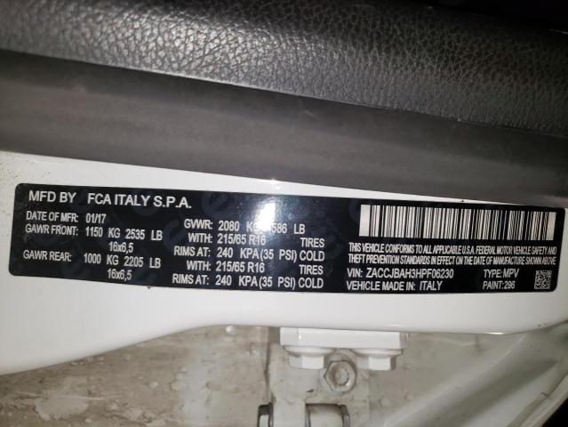 ZACCJBAH3HPF06230 - 2017 JEEP RENEGADE SPORT WHITE photo 13