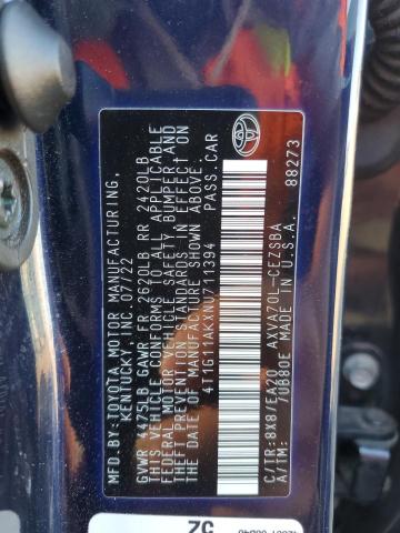 4T1G11AKXNU711394 - 2022 TOYOTA CAMRY SE 蓝色 照片 13