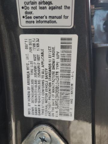 5J6RE3H30BL045878 - 2011 HONDA CR-V LX GRAY photo 12