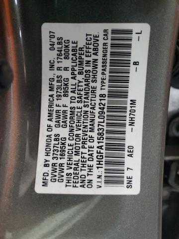 1HGFA15837L094218 - 2007 HONDA CIVIC EX GRAY photo 12