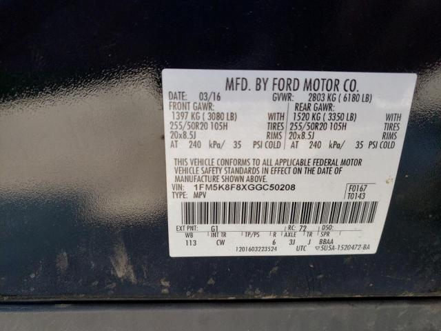 1FM5K8F8XGGC50208 - 2016 FORD EXPLORER LIMITED Czarny zdjęcie 13