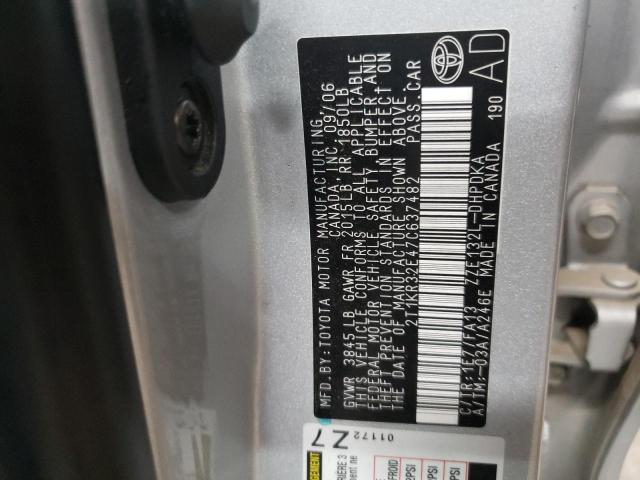 2T1KR32E47C637482 - 2007 TOYOTA COROLLA MA XR SILVER photo 12