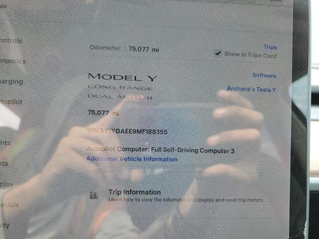 5YJYGAEE9MF188355 - 2021 TESLA MODEL Y 白色 照片 9