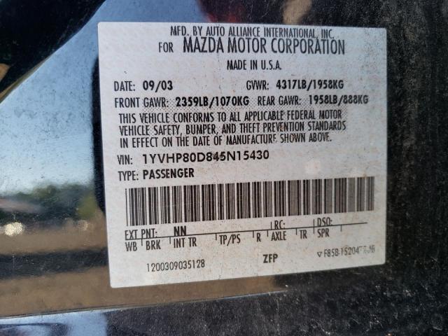 1YVHP80D845N15430 - 2004 MAZDA 6 S BLACK photo 12