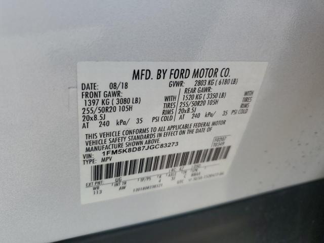 1FM5K8D87JGC83273 - 2018 FORD EXPLORER XLT WHITE photo 13