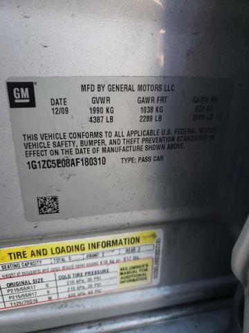 1G1ZC5E08AF180310 - 2010 CHEVROLET MALIBU 1LT SILVER photo 12