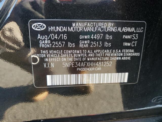 5NPE34AFXHH481252 - 2017 HYUNDAI SONATA SPORT BLACK photo 12