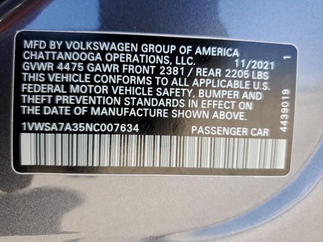 1VWSA7A35NC007634 - 2022 VOLKSWAGEN PASSAT SE 灰色 照片 12