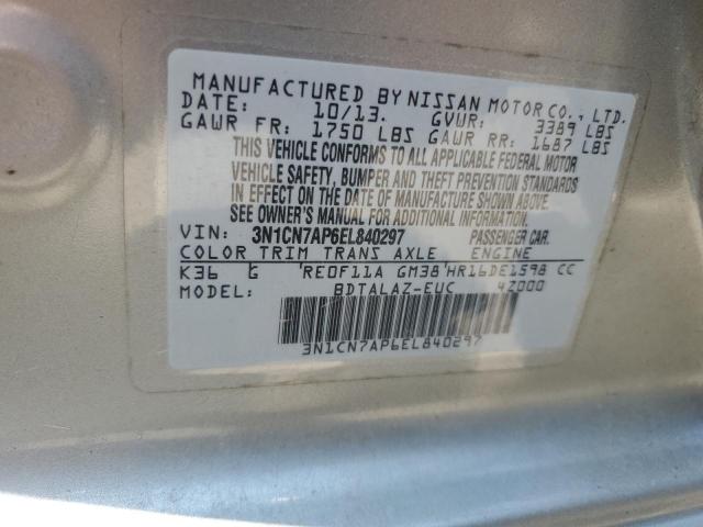 3N1CN7AP6EL840297 - 2014 NISSAN VERSA S GRAY photo 12