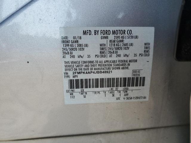 2FMPK4AP4JBB48921 - 2018 FORD EDGE SPORT Күміс фото 13