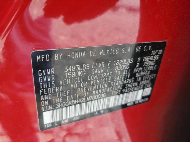 3HGGK5H42LM700036 - 2020 HONDA FIT LX 红色 照片 13