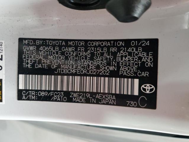 JTDBCMFE0RJ027202 - 2024 TOYOTA COROLLA LE თეთრი ფოტო 12