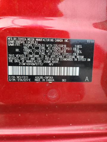 2T3WF4DV4BW101157 - 2011 TOYOTA RAV4 SPORT 红色 照片 14