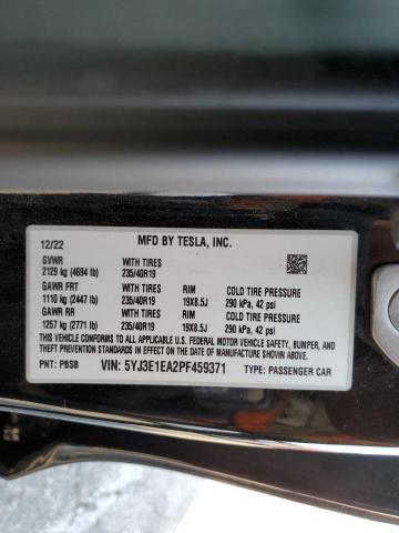 5YJ3E1EA2PF459371 - 2023 TESLA MODEL 3 BLACK photo 12