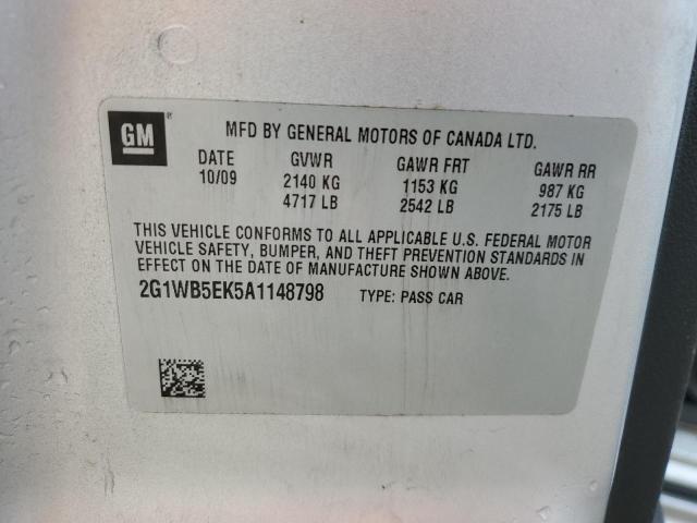 2G1WB5EK5A1148798 - 2010 CHEVROLET IMPALA LT SILVER photo 12