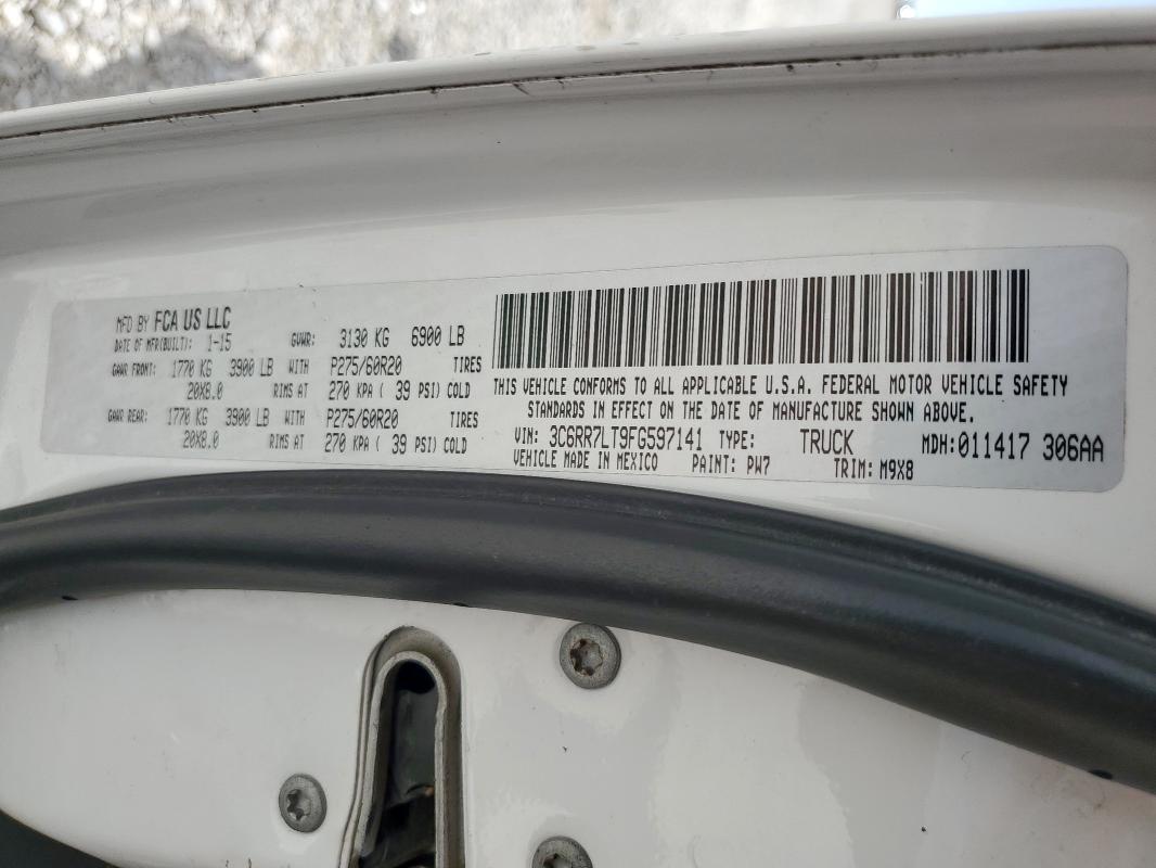 3C6RR7LT9FG597141 - 2015 RAM 1500 SLT WHITE photo 12