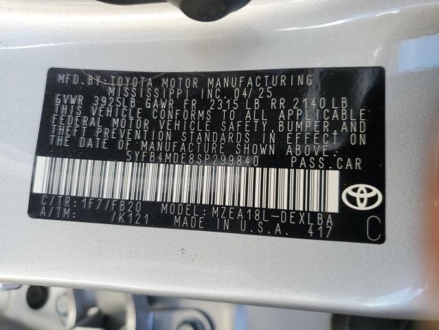 5YFB4MDE8SP299840 - 2025 TOYOTA COROLLA LE Gümüş foto 12