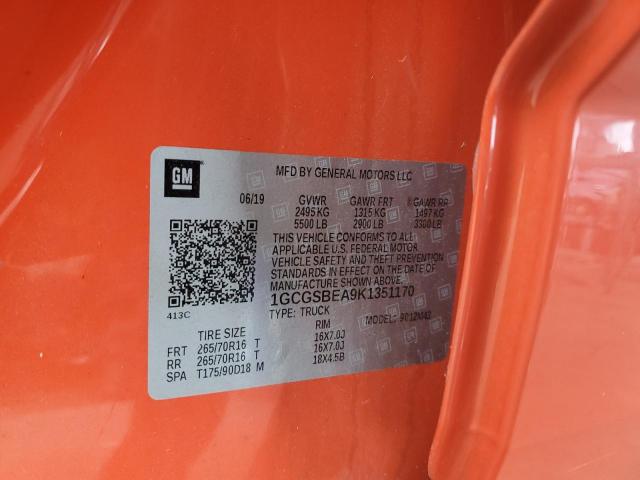 1GCGSBEA9K1351170 - 2019 CHEVROLET COLORADO ORANGE photo 12