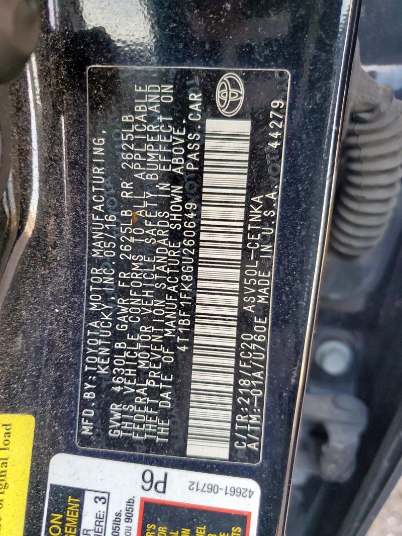 4T1BF1FK8GU260649 - 2016 TOYOTA CAMRY LE BLACK photo 13