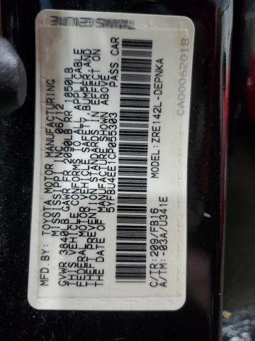 5YFBU4EE1CP055303 - 2012 TOYOTA COROLLA BASE Schwarz Foto 12