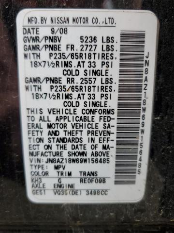 JN8AZ18W69W156485 - 2009 NISSAN MURANO S BLACK photo 14