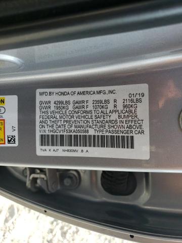 1HGCV1F53KA050588 - 2019 HONDA ACCORD EXL SILVER photo 13