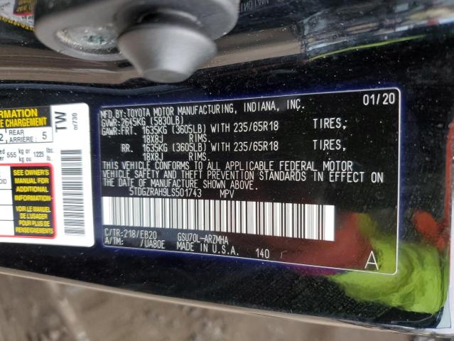 5TDGZRAH9LS501743 - 2020 TOYOTA HIGHLANDER XLE BLACK photo 14