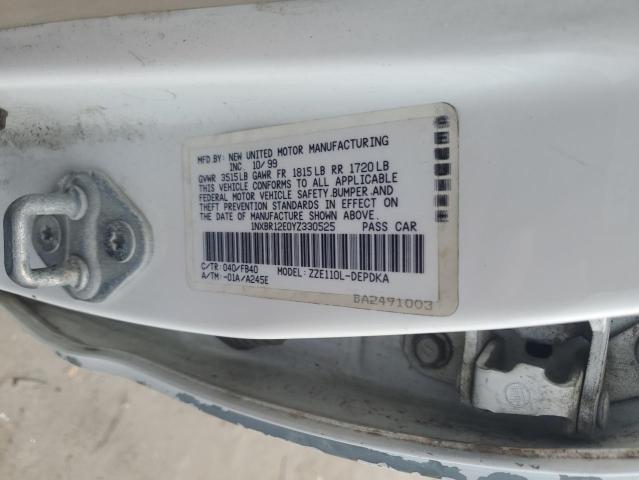 1NXBR12E0YZ330525 - 2000 TOYOTA COROLLA VE WHITE photo 12