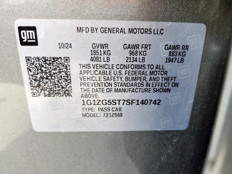 1G1ZG5ST7SF140742 - 2025 CHEVROLET MALIBU RS GRAY photo 13