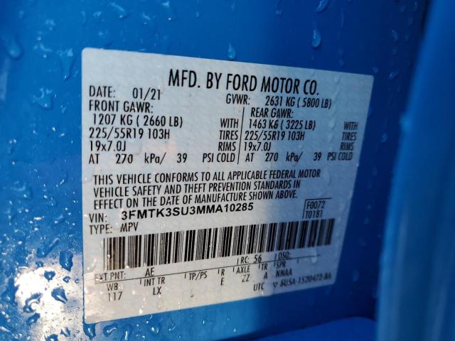 3FMTK3SU3MMA10285 - 2021 FORD MUSTANG MA PREMIUM BLUE photo 14