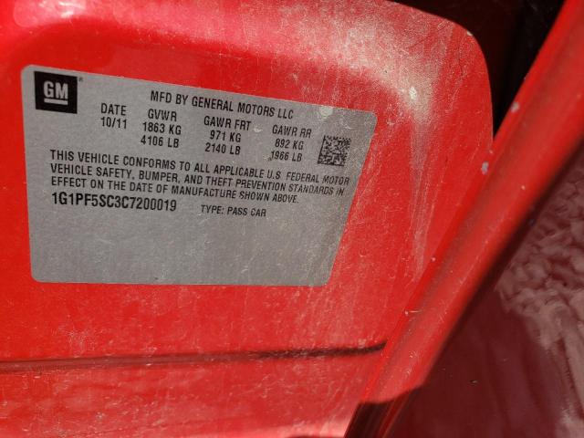 1G1PF5SC3C7200019 - 2012 CHEVROLET CRUZE LT RED photo 12