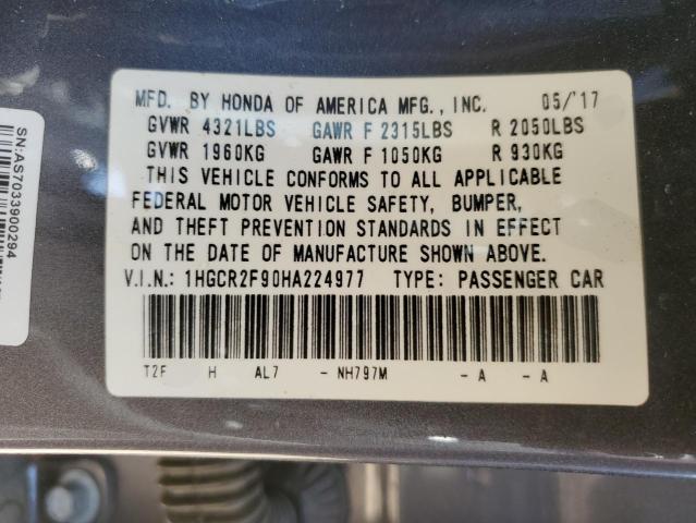 1HGCR2F90HA224977 - 2017 HONDA ACCORD EXL 石墨色 照片 12