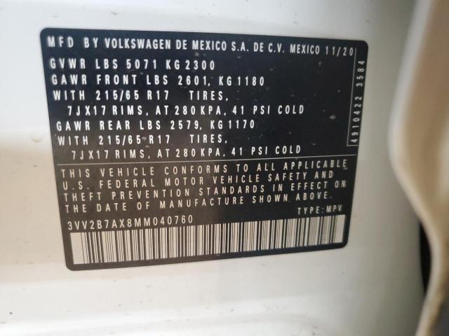3VV2B7AX8MM040760 - 2021 VOLKSWAGEN TIGUAN SE Ақ фото 13