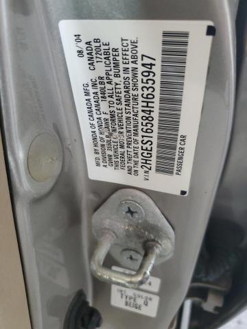 2HGES16584H635947 - 2004 HONDA CIVIC LX ვერცხლისფერი ფოტო 12