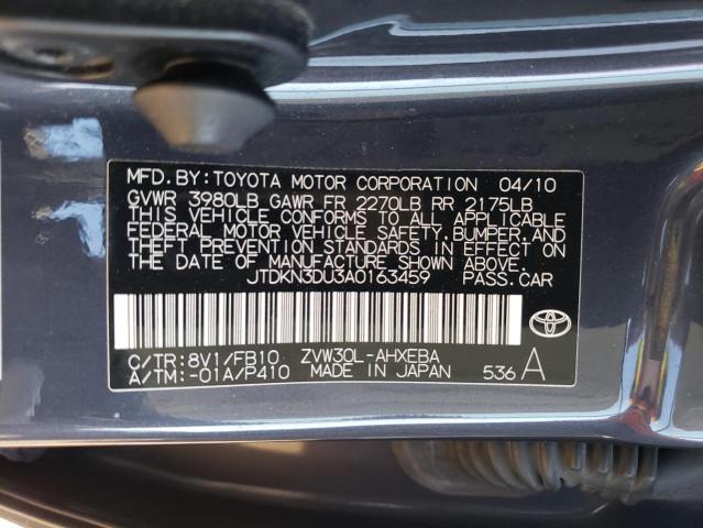 JTDKN3DU3A0163459 - 2010 TOYOTA PRIUS GRAY photo 12