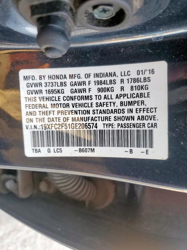 19XFC2F51GE206574 - 2016 HONDA CIVIC LX Azul foto 12