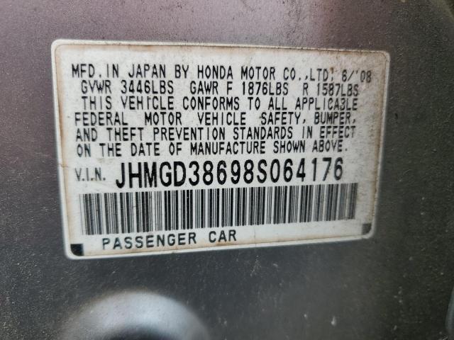 JHMGD38698S064176 - 2008 HONDA FIT SPORT 灰色 照片 12