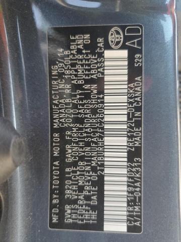 2T1BURHE7FC260914 - 2015 TOYOTA COROLLA L BLUE photo 12