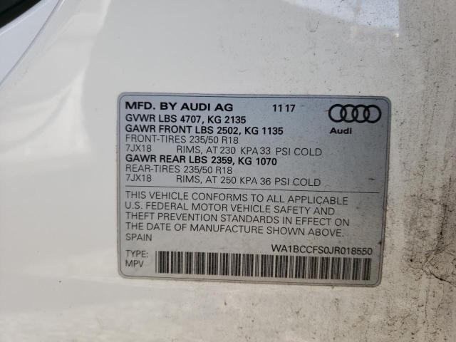 WA1BCCFS0JR018550 - 2018 AUDI Q3 PREMIUM WHITE photo 13