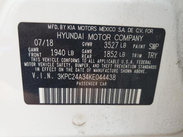 3KPC24A34KE044438 - 2019 HYUNDAI ACCENT SE Ақ фото 12