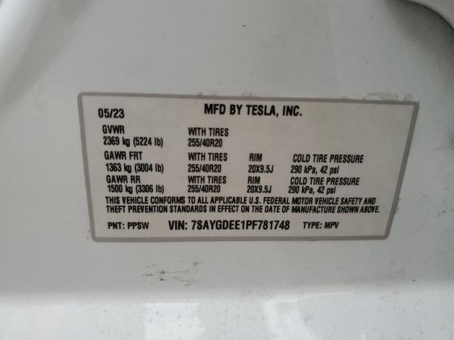 7SAYGDEE1PF781748 - 2023 TESLA MODEL Y WHITE photo 13