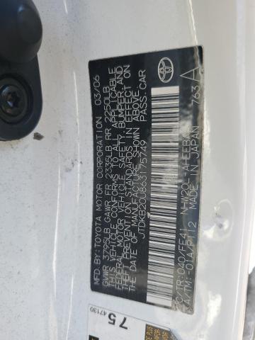 JTDKB20U863175749 - 2006 TOYOTA PRIUS WHITE photo 12