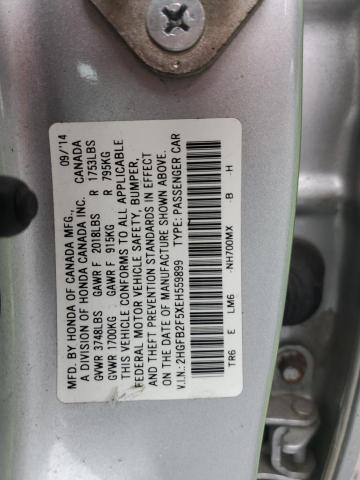 2HGFB2F5XEH559899 - 2014 HONDA CIVIC LX SILVER photo 12