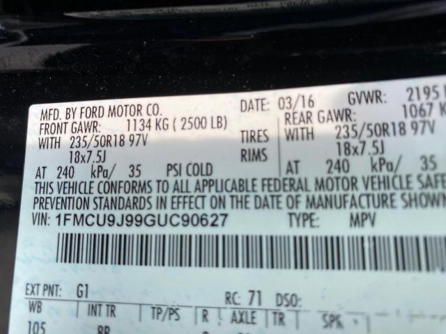 1FMCU9J99GUC90627 - 2016 FORD ESCAPE TITANIUM შავი ფოტო 10